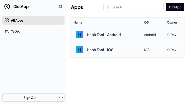 DistApp showcase in light mode